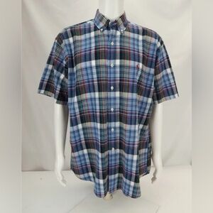 Ralph Lauren Shirt Plaid Check Short Sleeve Blue Men's L